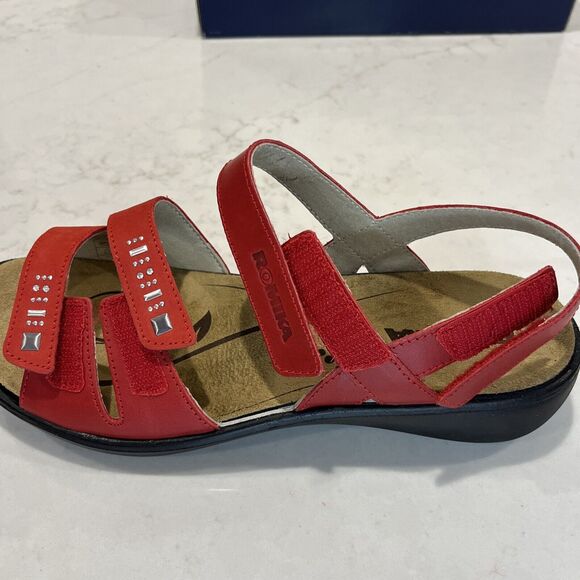 Romika NEW Ibiza Strappy Leather Sandals Red EU 41 US 10-10.5 Comfort Adjustable - Picture 11 of 14